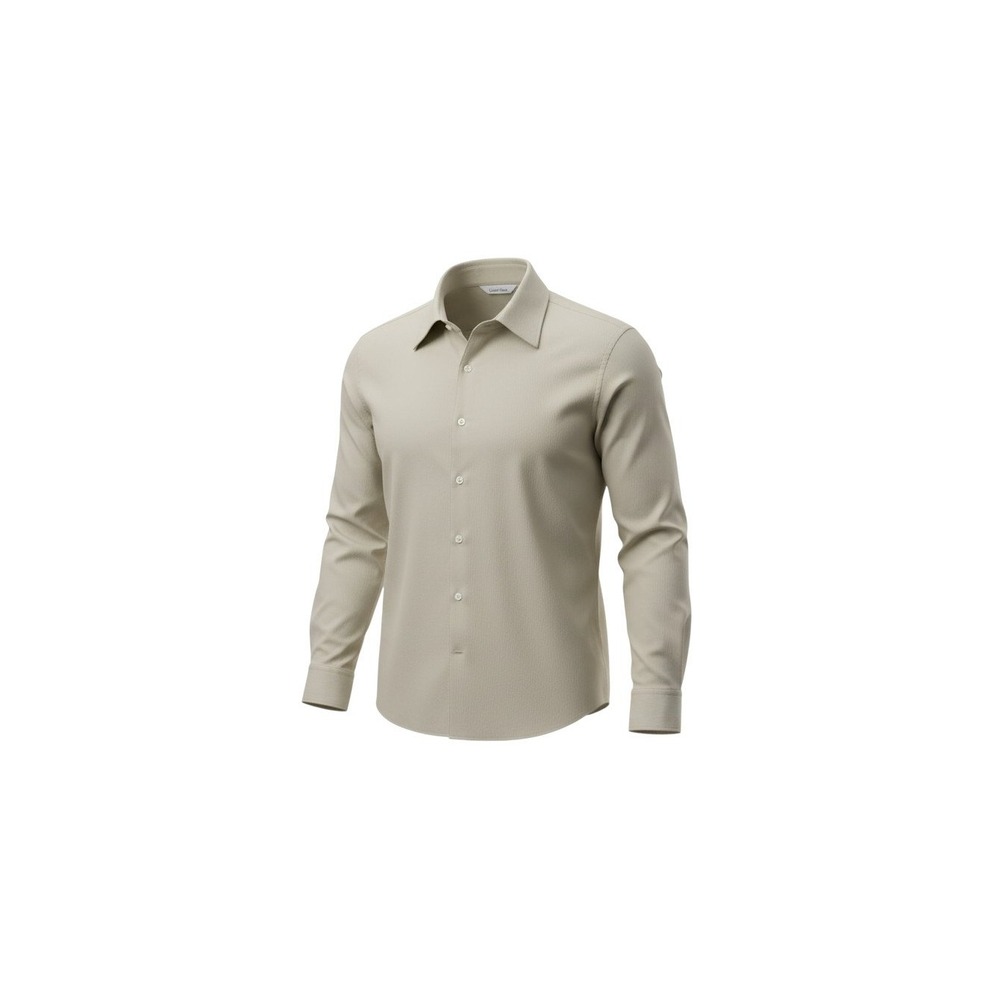 Calvin Klein Button Up Shirt Mens Large Tan Beige Stretch Cotton Long Sleeve